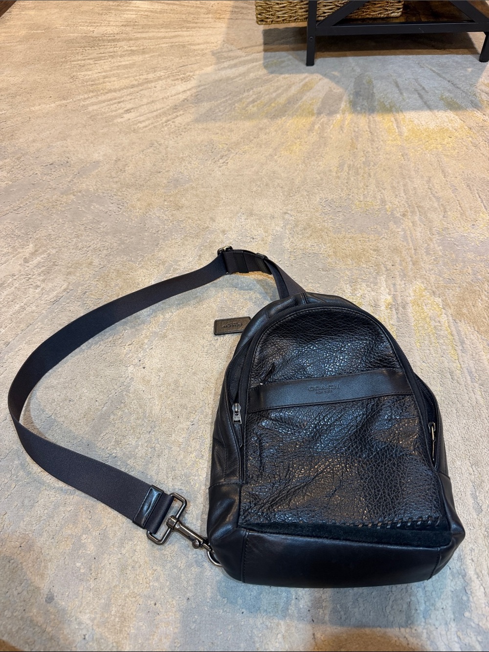 Coach F11236 Charles Moto Mini Black Leather & Suede Zip Top Backpack